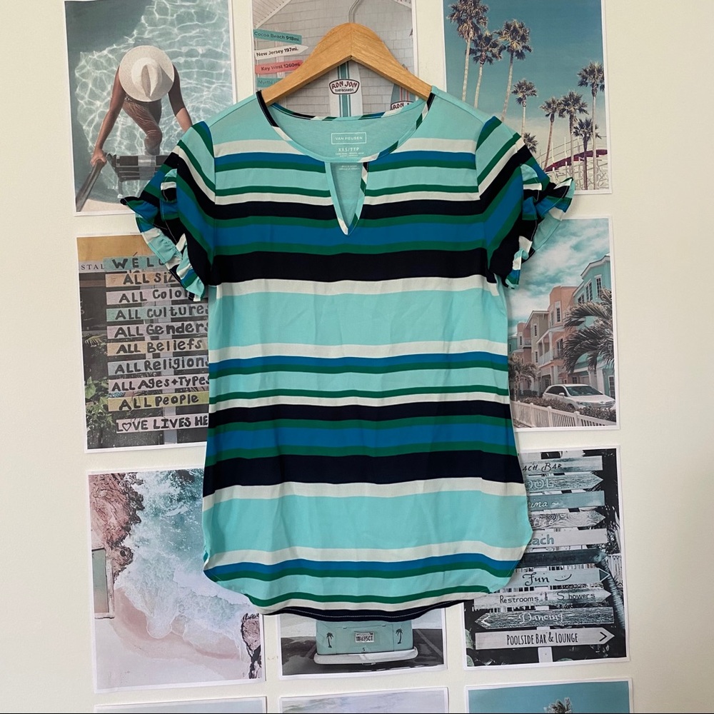 *NWT* Van Heusen Sheer Striped Short Sleeve Blouse